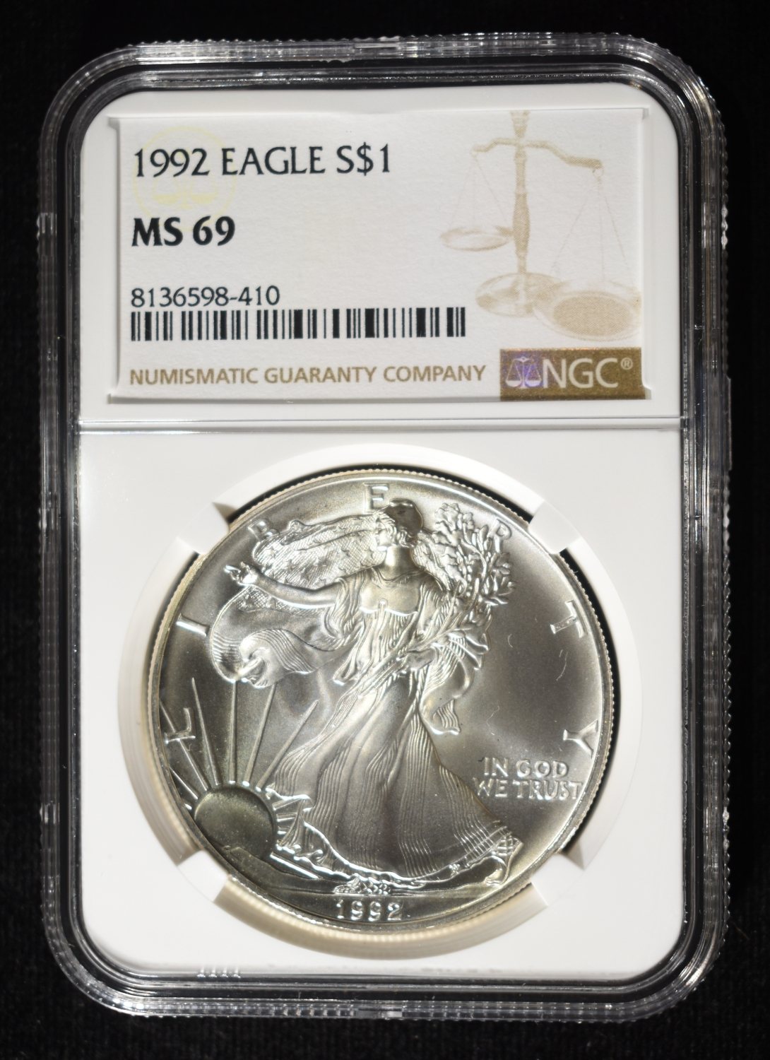 1992 AMERICAN SILVER EAGLE NGC MS69
