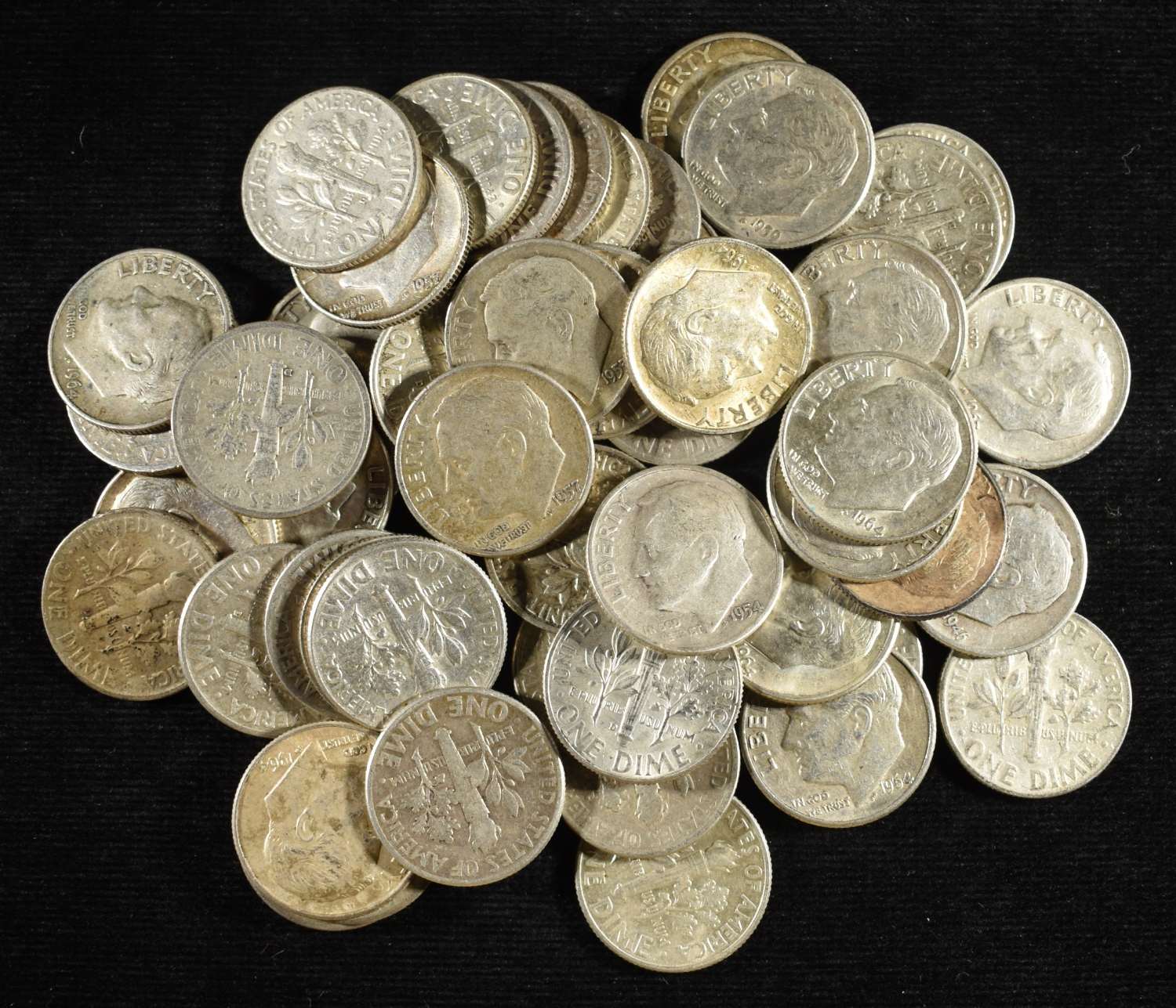 (50) 90% SILVER ROOSEVELT DIME