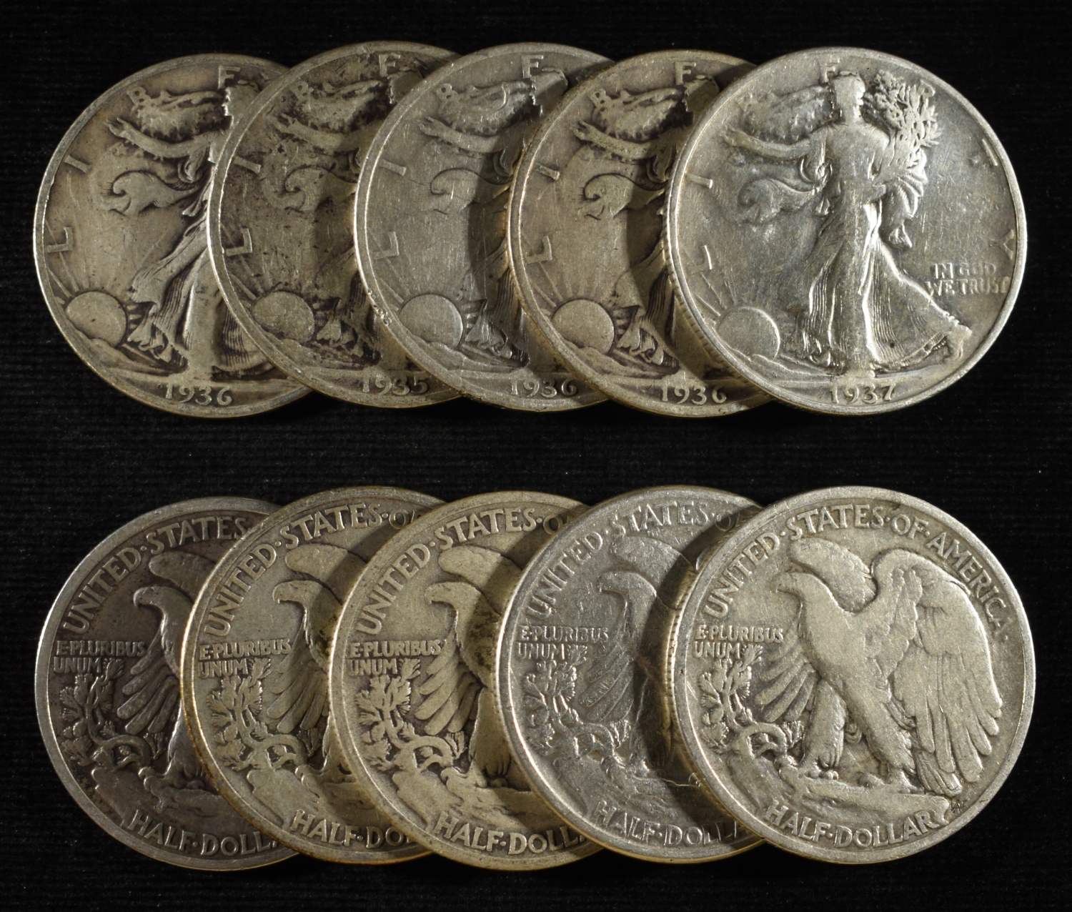 (10) 90% SILVER WALKING LIBERTY HALF DOLLARS