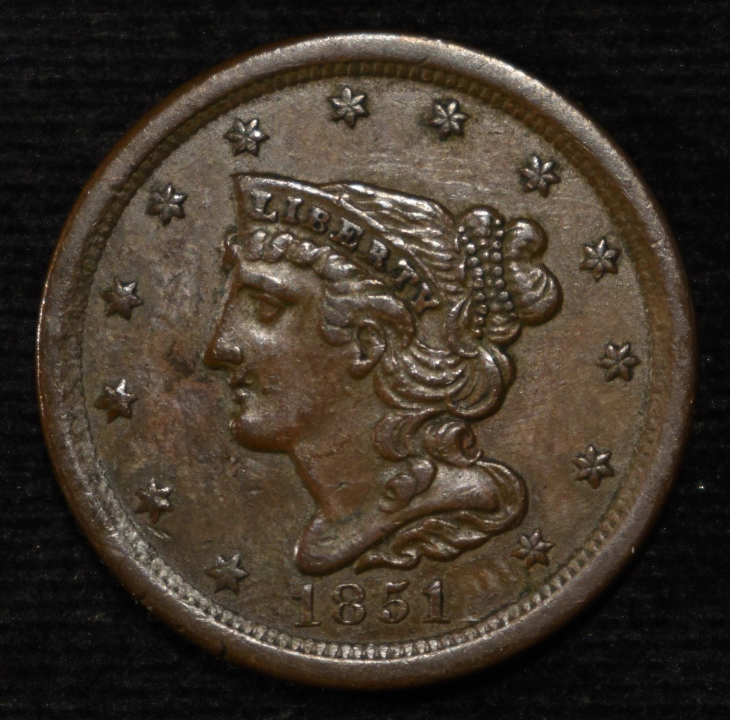 1851 BRAIDED HAIR HALF CENT NICE ORIG UNC