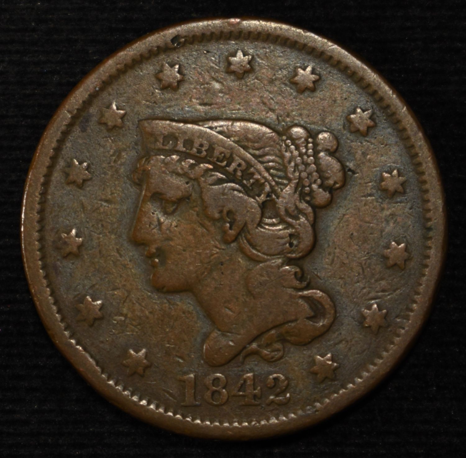 1842 BRAIDED HAIF LARGE CENT VF