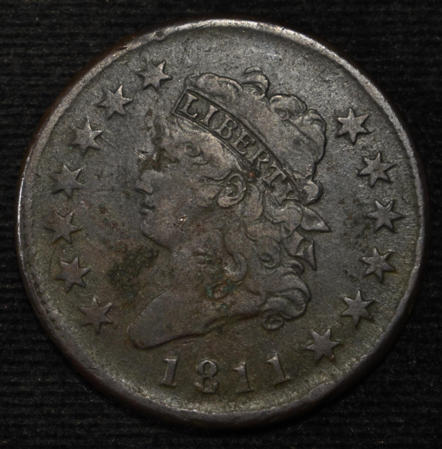 1811 LARGE CENT VF/XF SOME CORROSION