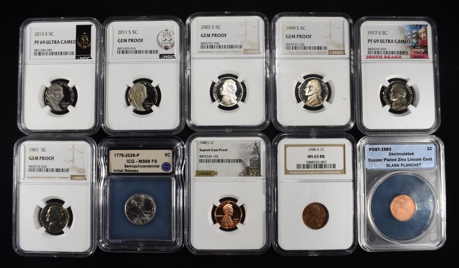 (7) JEFFERSON NICKELS & (3) LINCOLN CENTS GRADED