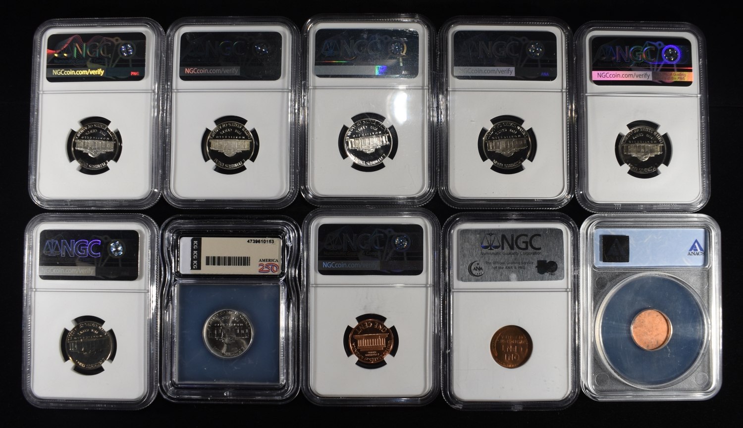 (7) JEFFERSON NICKELS & (3) LINCOLN CENTS GRADED