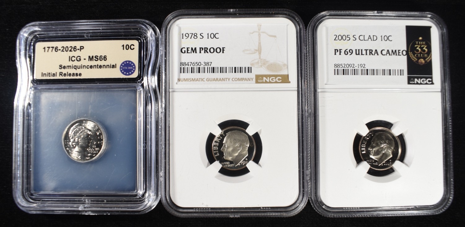 (3) GRADED DIMES