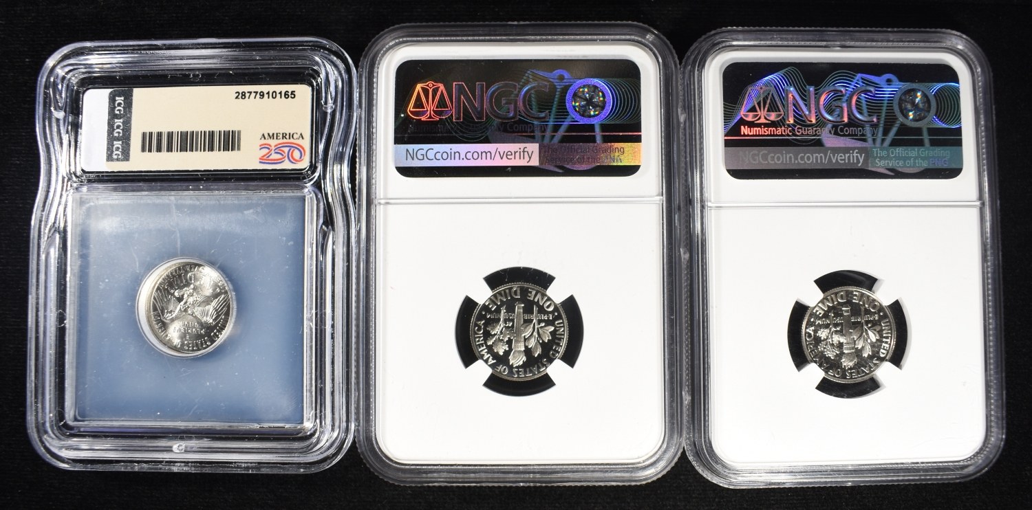 (3) GRADED DIMES