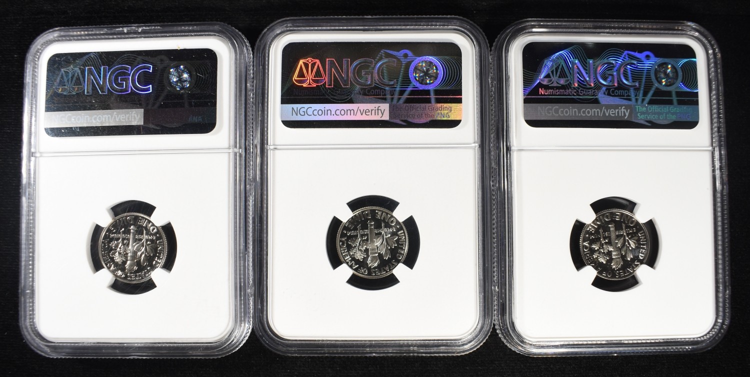 (3) NGC GRADED DIMES PF69 ULTRA CAMEO