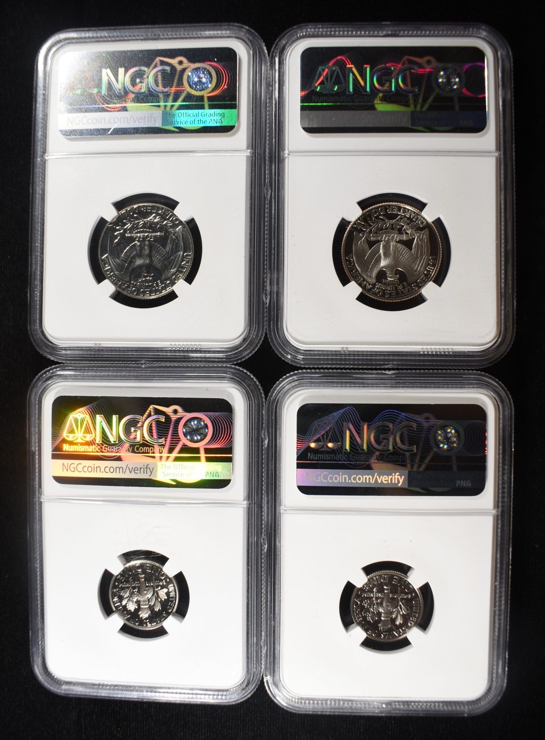 (2) ROOSEVELT DIME & (2) WASHINGTON 25C NGC GRADED