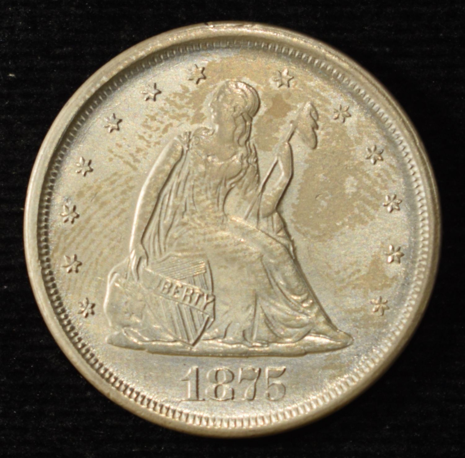 1875-S 20-CENT PIECE NICE BU OLD CLEANING