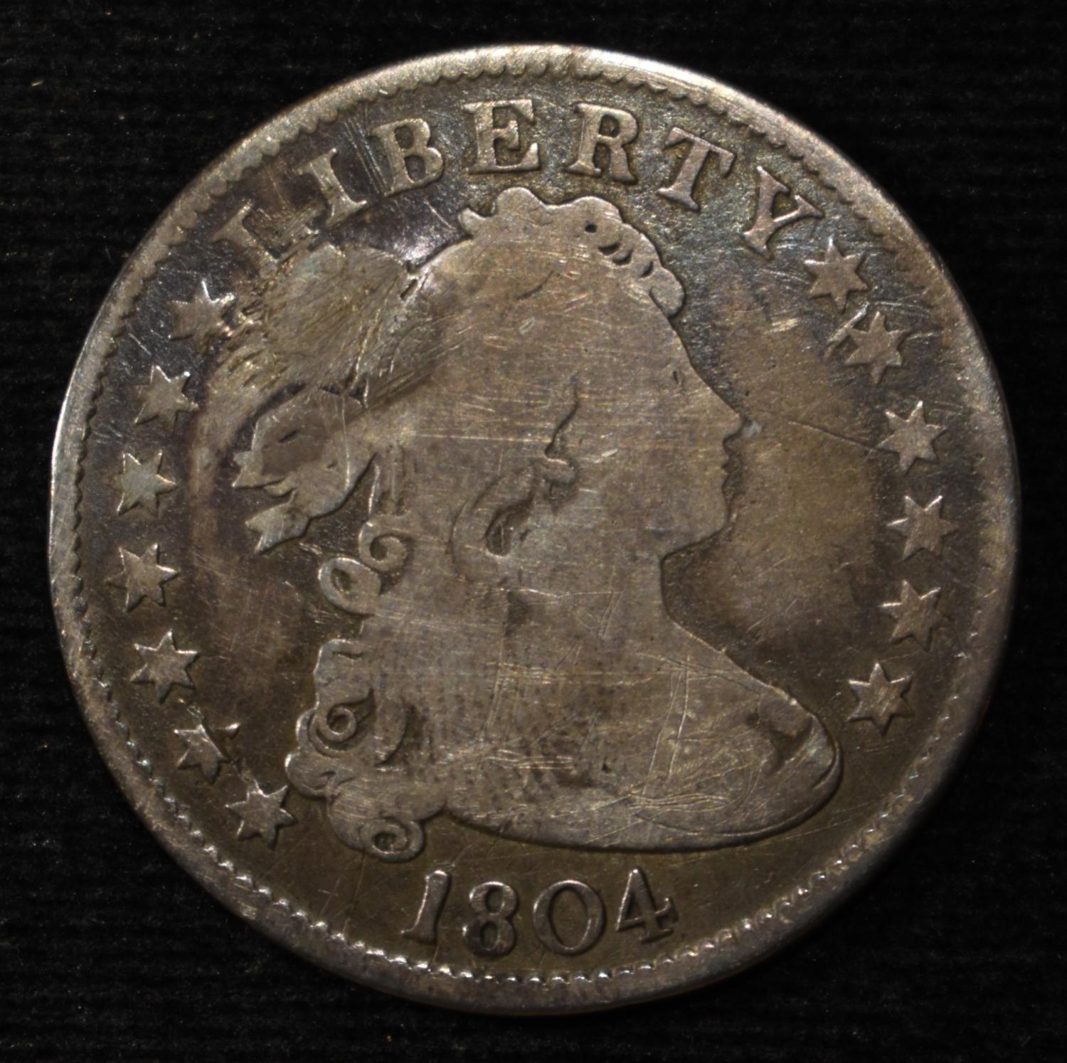 1804 DRAPED BUST QUARTER FINE PLUGGED GREAT FILLER