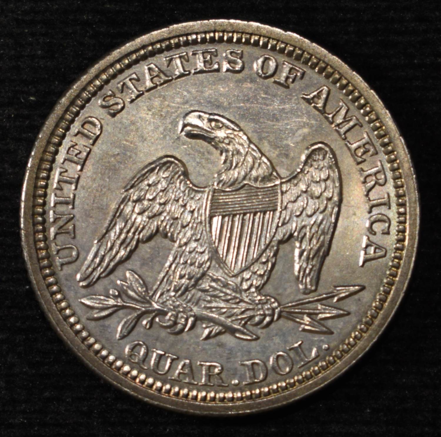 1858 SEATED LIBERTY QUARTER CH/GEM BU
