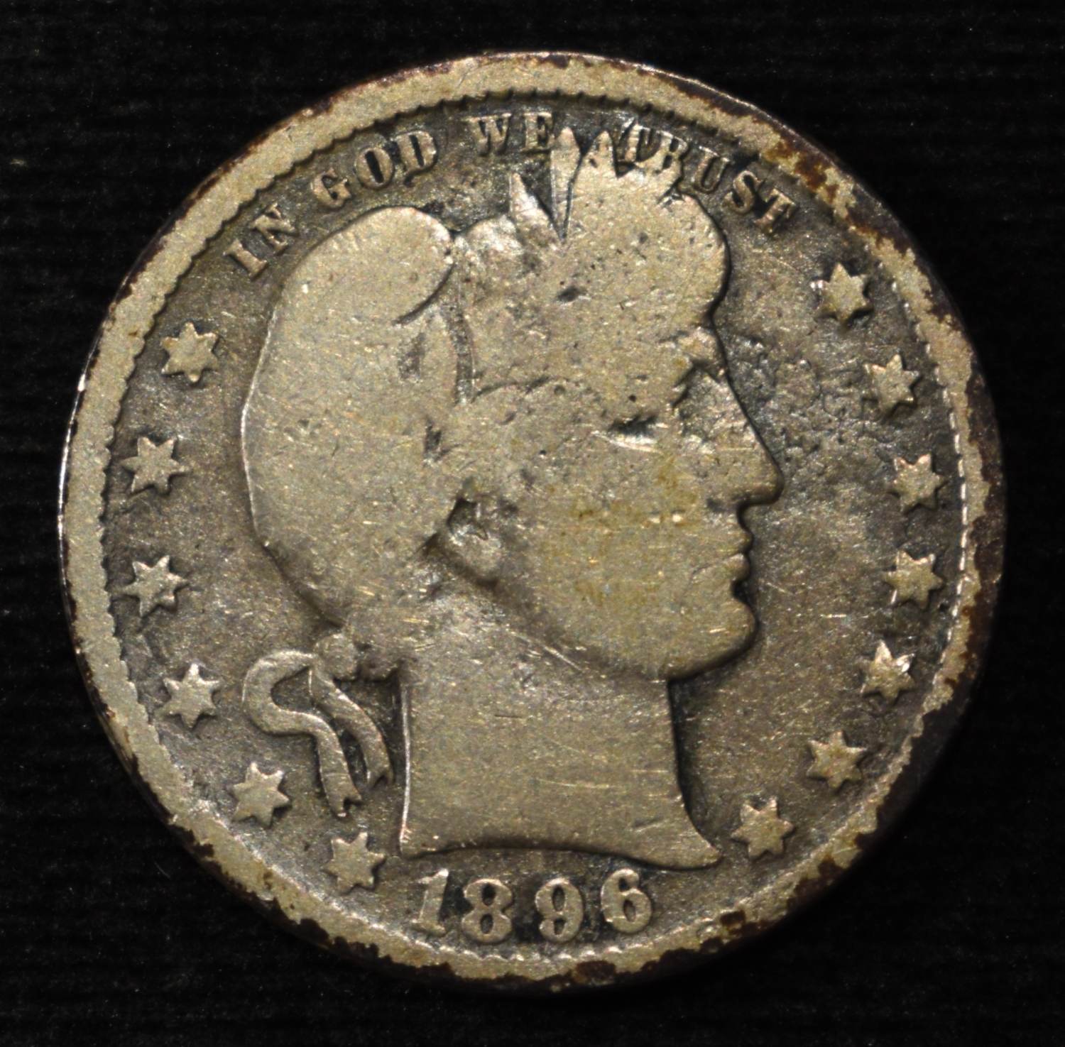 1896-O BARBER QUARTER VG