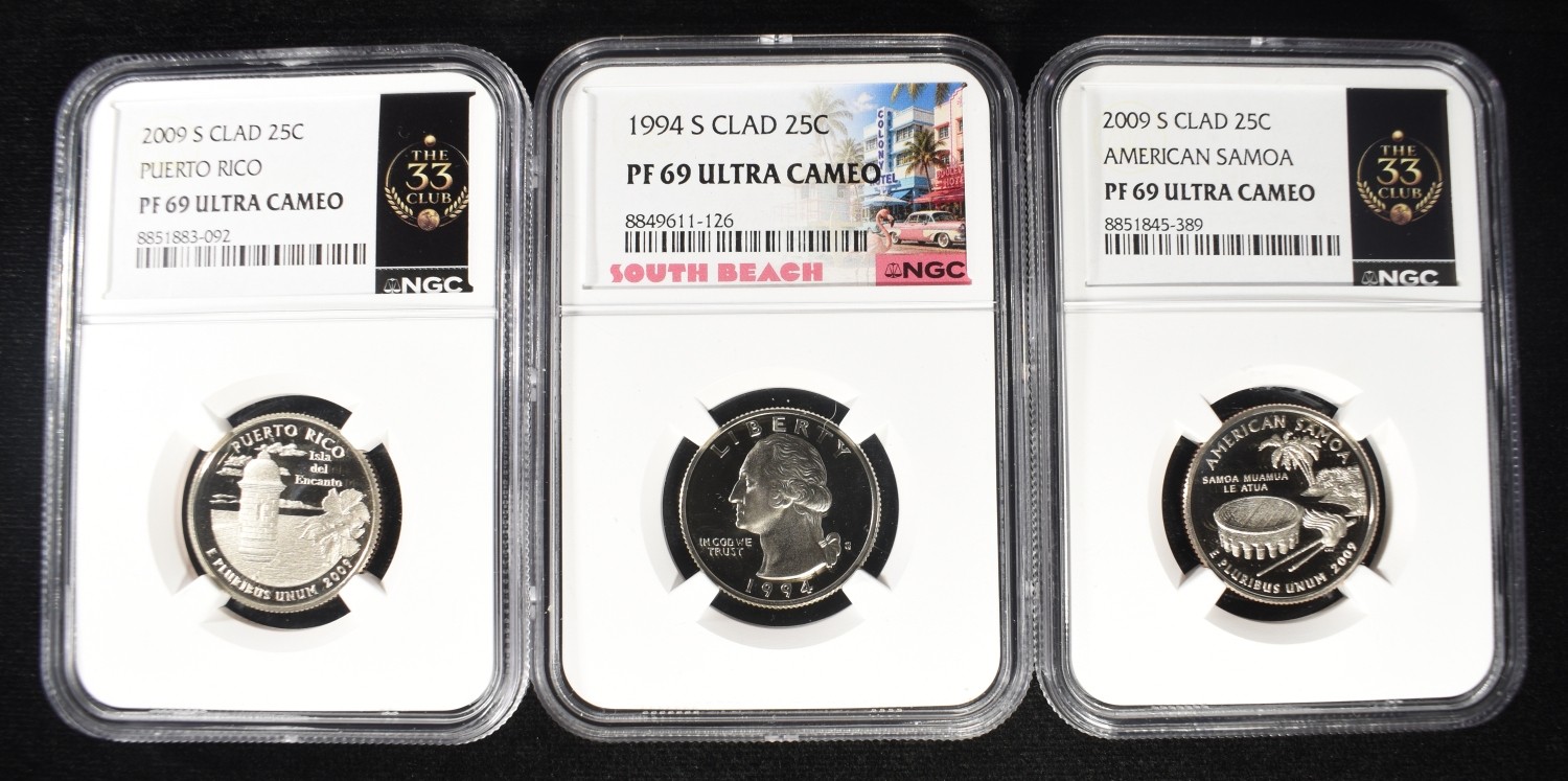 (3) CLAD WASHINGTON QUARTERS NGC PF69 ULTRA CAMEO