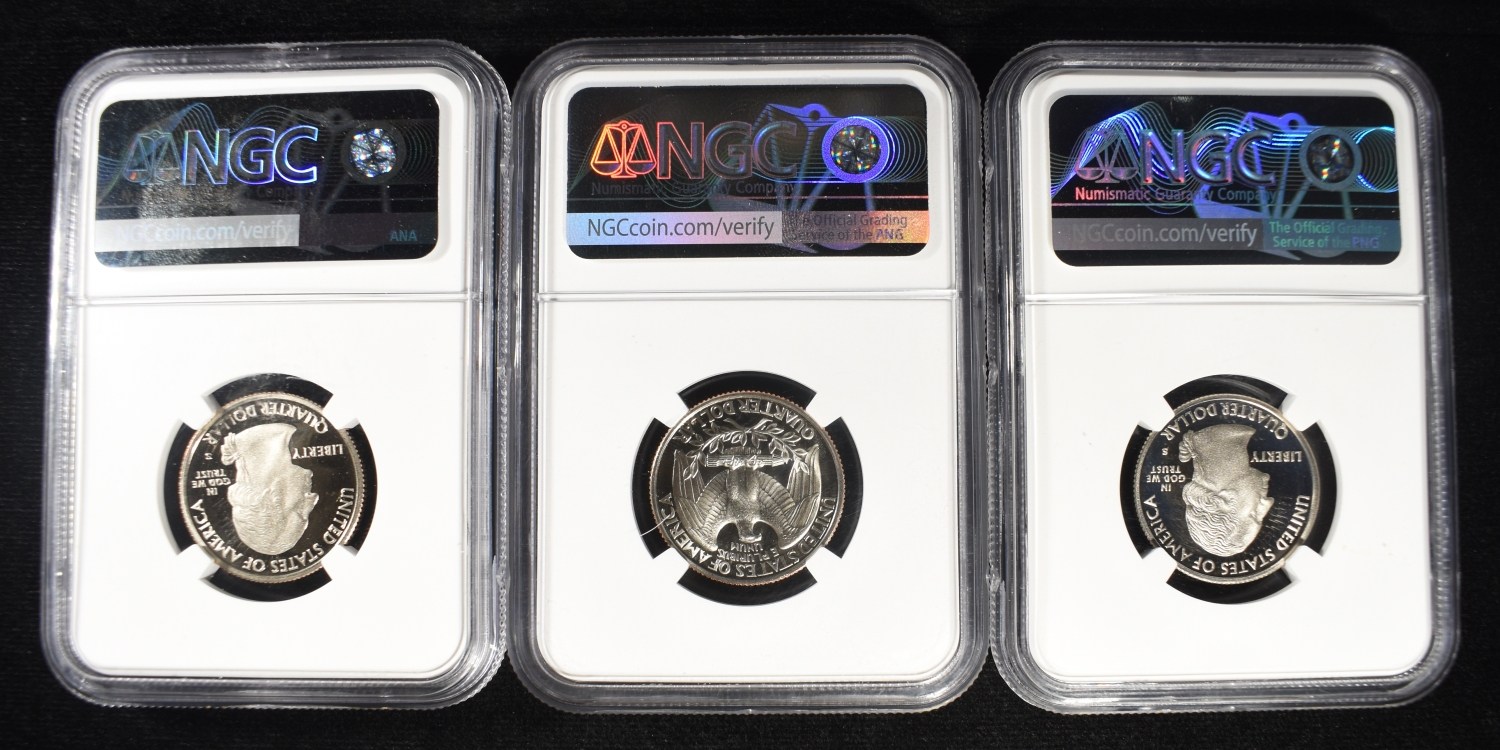 (3) CLAD WASHINGTON QUARTERS NGC PF69 ULTRA CAMEO