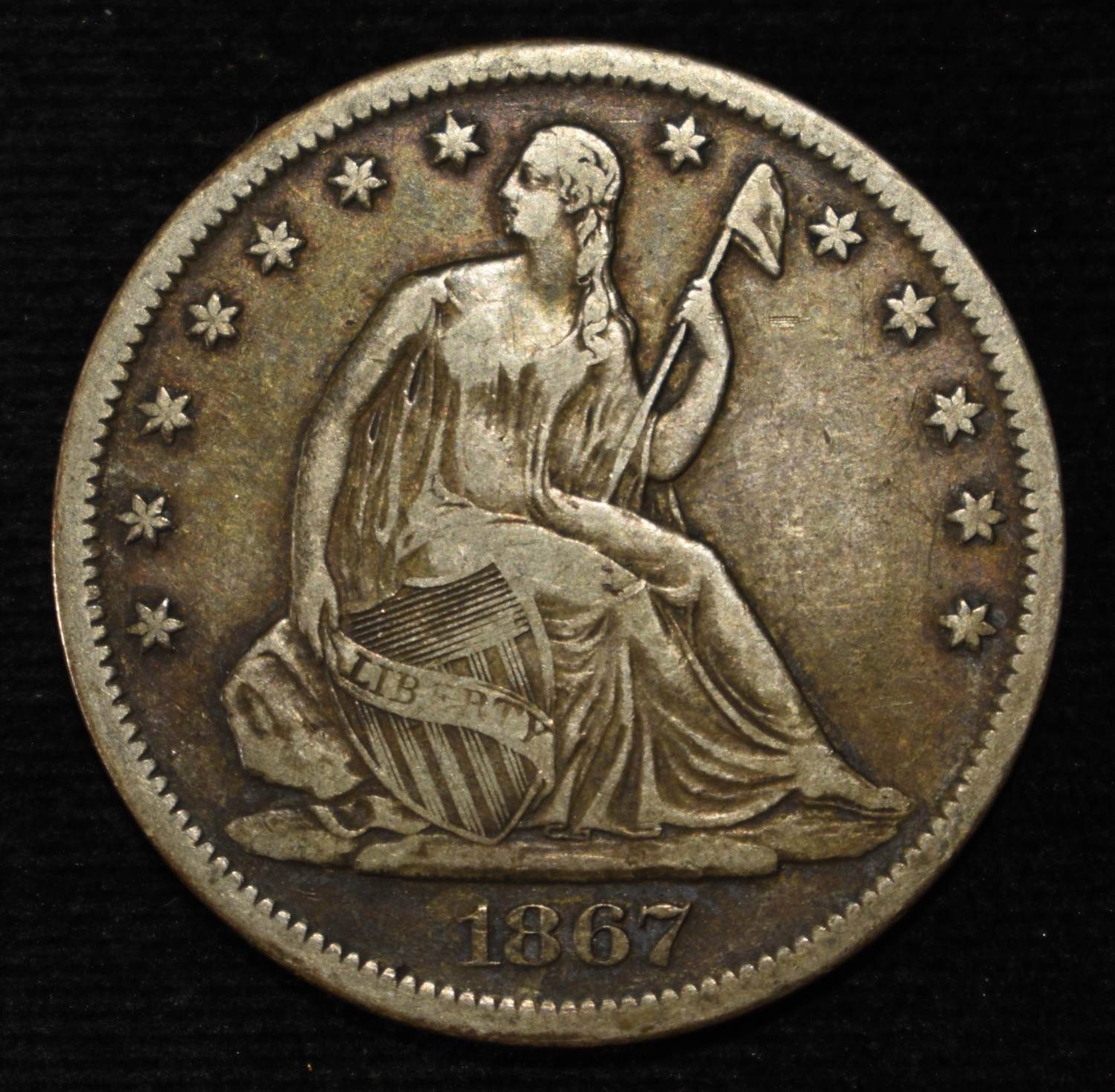 1867-S SEATED LIBERTY HALF DOLLAR VF