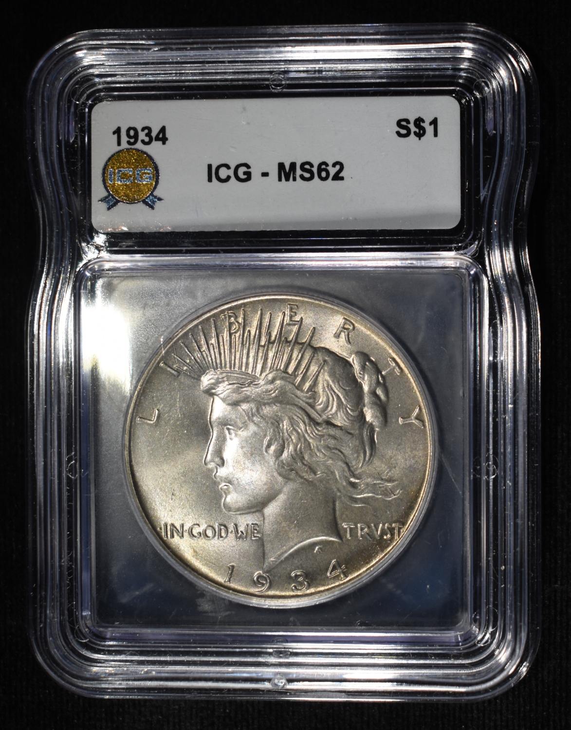 1934 PEACE DOLLAR ICG MS62
