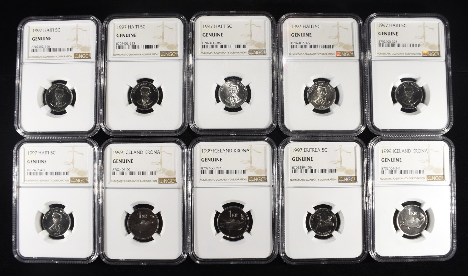 (10) FOREIGN NGC GRADED COIN GENUINE