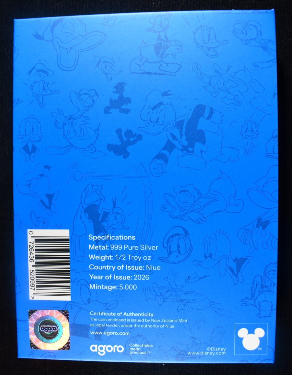 1/2 TROY OZ .999 SILVER DONALD DUCK