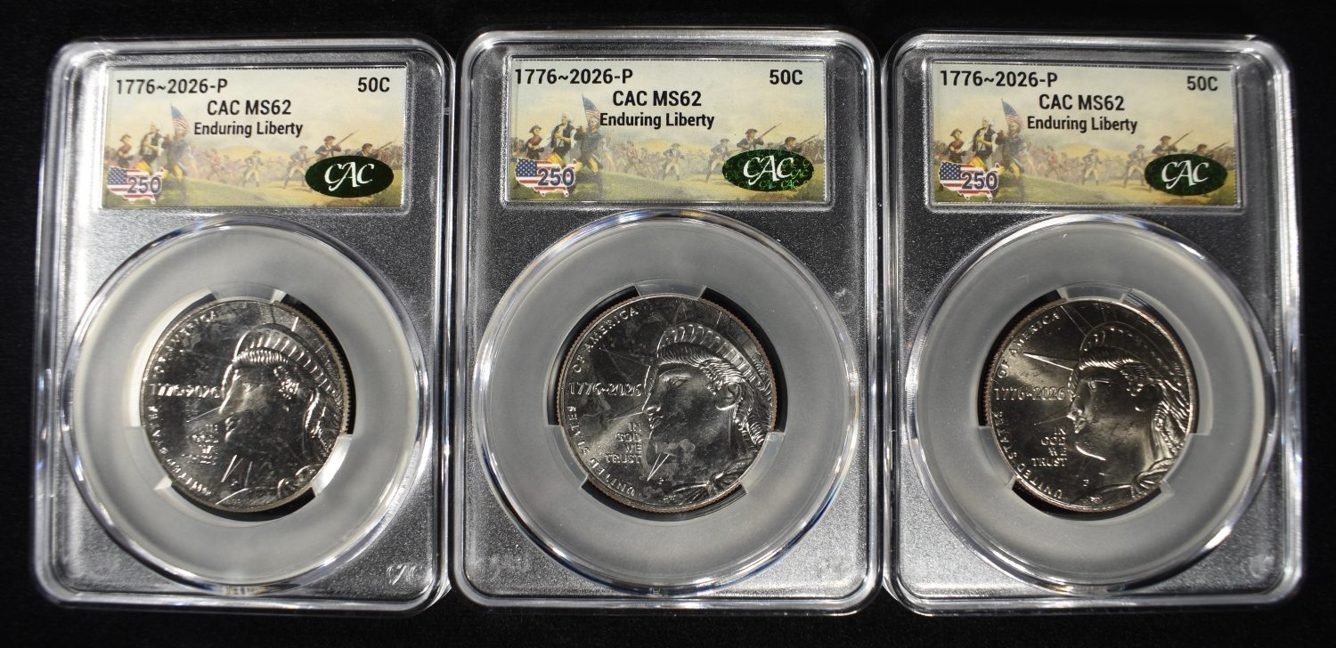 (3) 1776-2026-P ENDURING LIBERTY HALVES CAC MS62