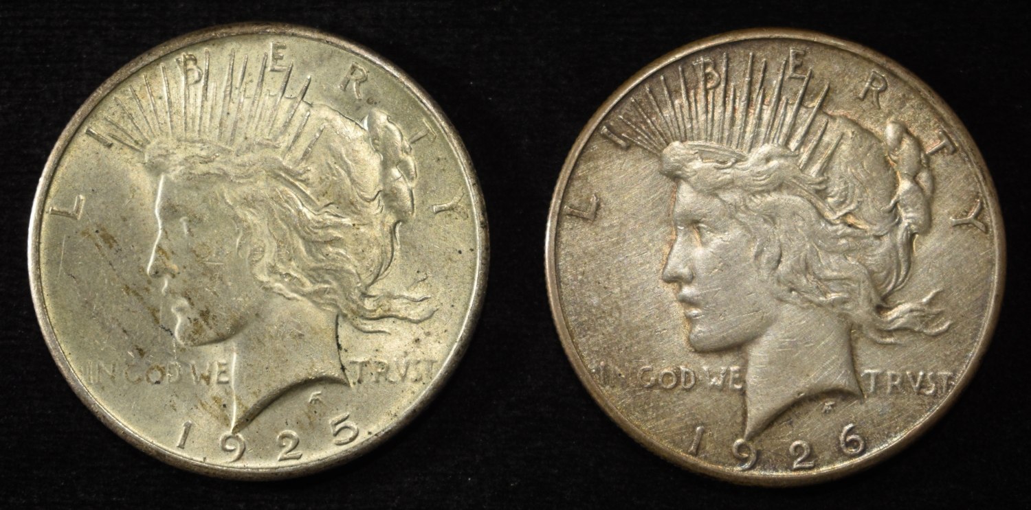 1925 AU & 1926-S XF PEACE DOLLARS
