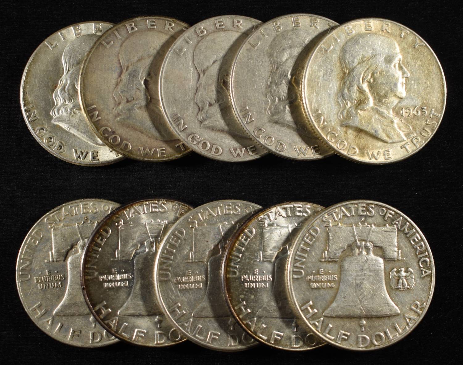 (10) FRANKLIN HALF DOLLARS