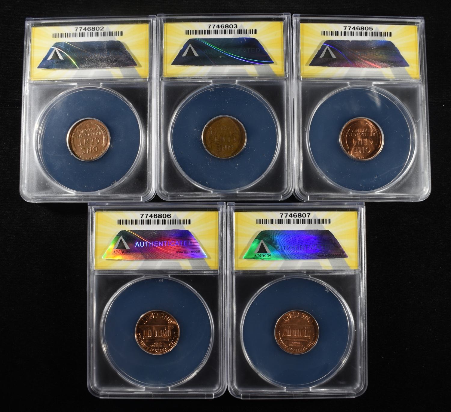 5 ANACS GRADED LINCOLN CENTS