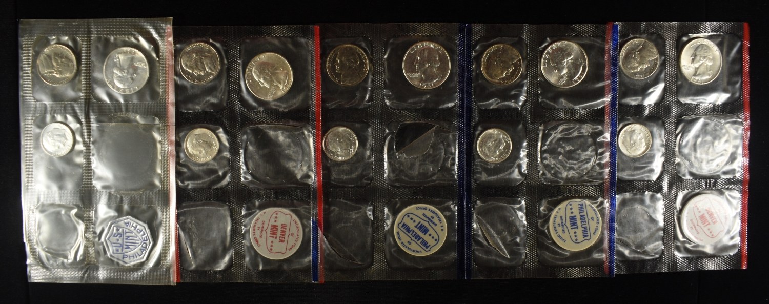 (5) 1961 PARTIAL MINT SETS MISSING 50C & 1 CENT