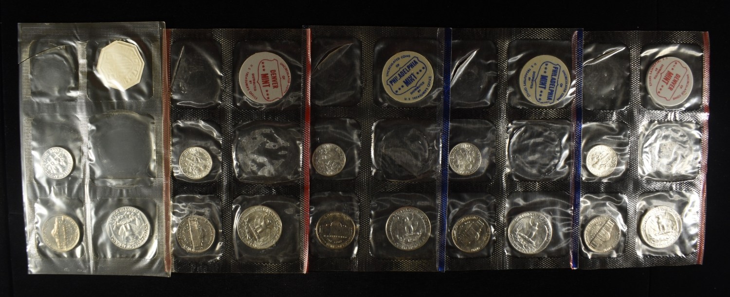 (5) 1961 PARTIAL MINT SETS MISSING 50C & 1 CENT