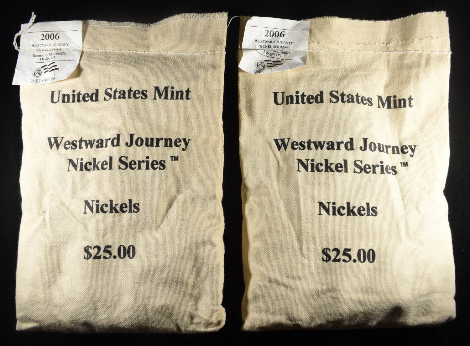 2006-D&P MONTICELLO NICKELS $25 SEALED CANVAS BAGS