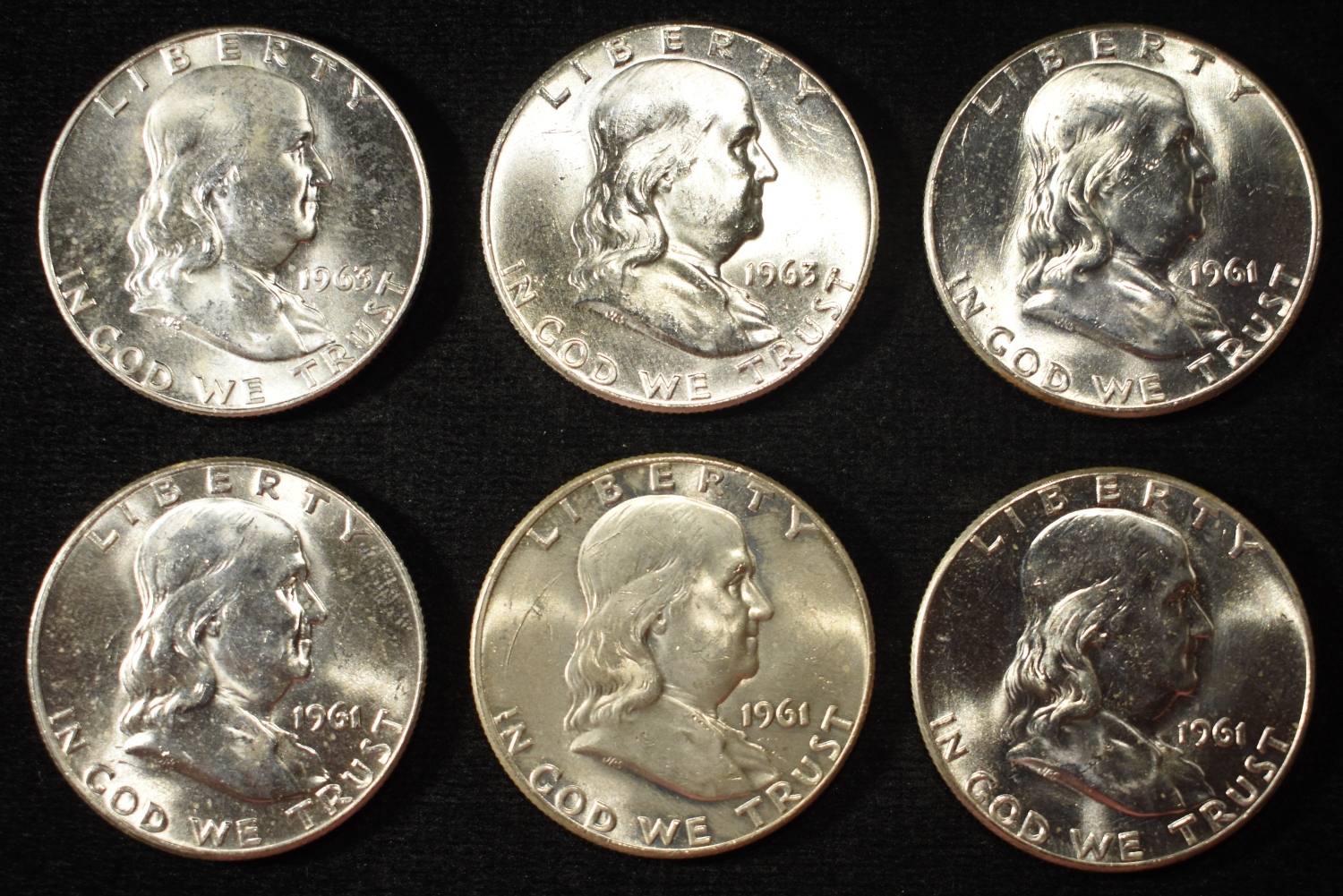 (6) FRANKLIN HALF DOLLARS BU