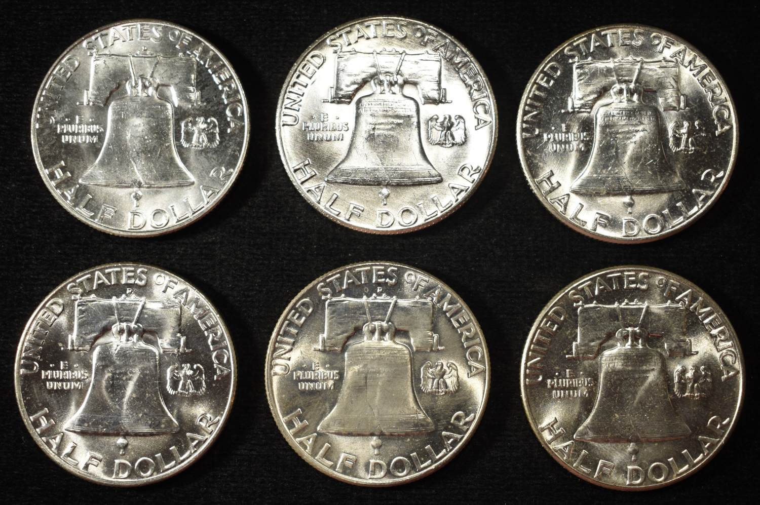 (6) FRANKLIN HALF DOLLARS BU