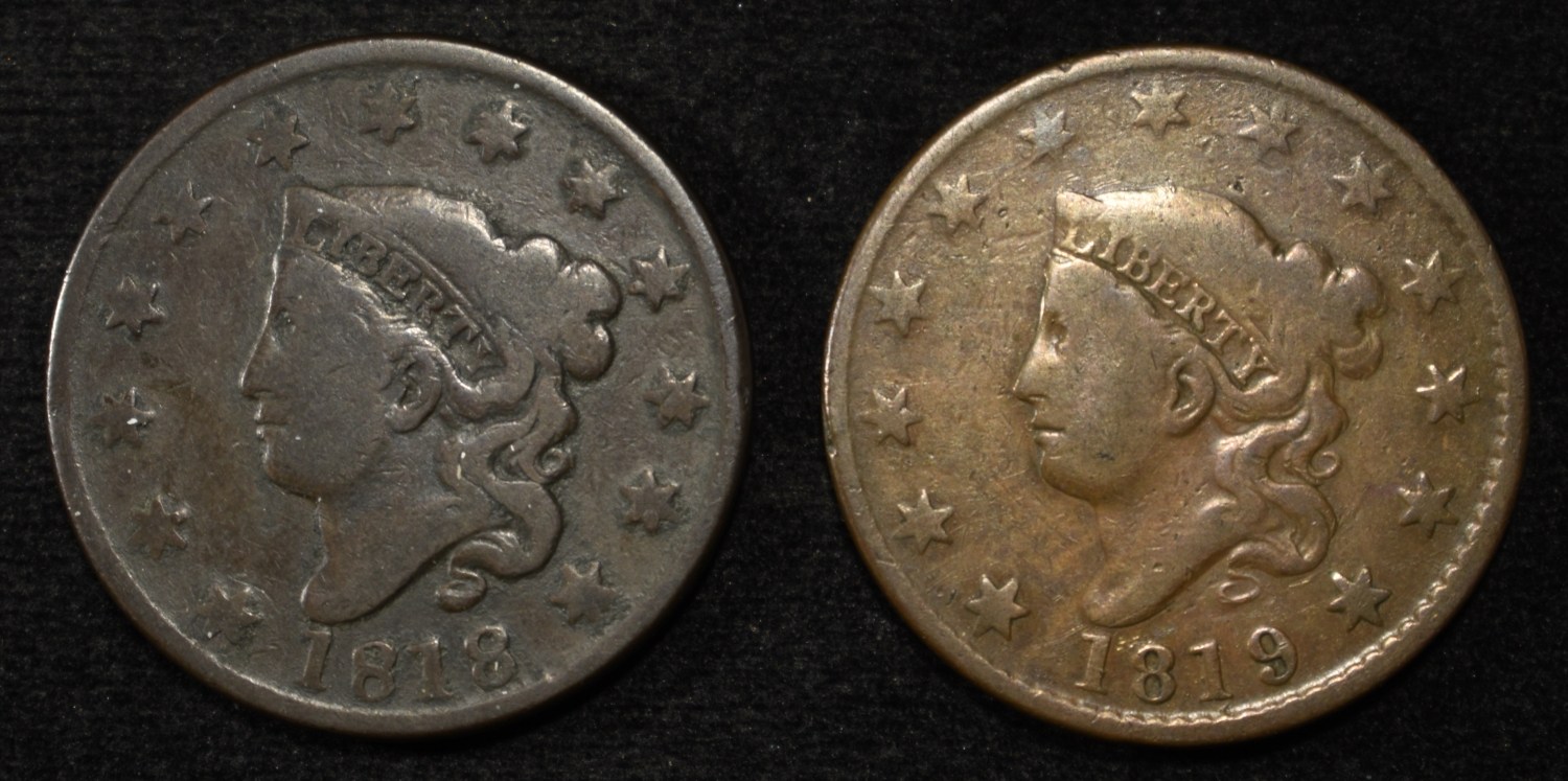 1818 & 1819 LARGE CENTS VG