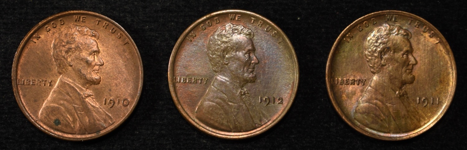 1910, 1911, 1912 LINCOLN CENTS CH BU RB