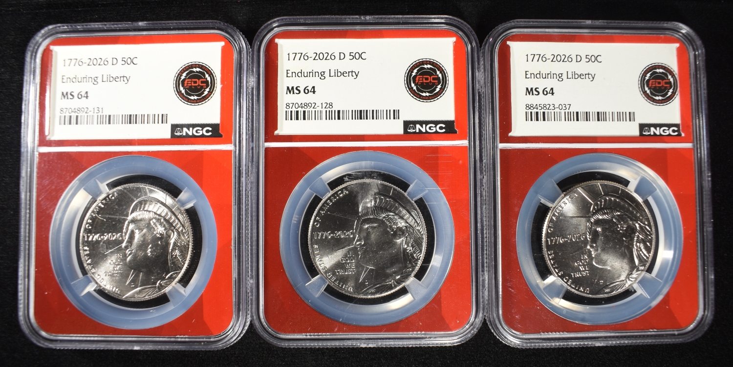 (3) 1776-2026-D ENDURING LIBERTY HALVES NGC MS64