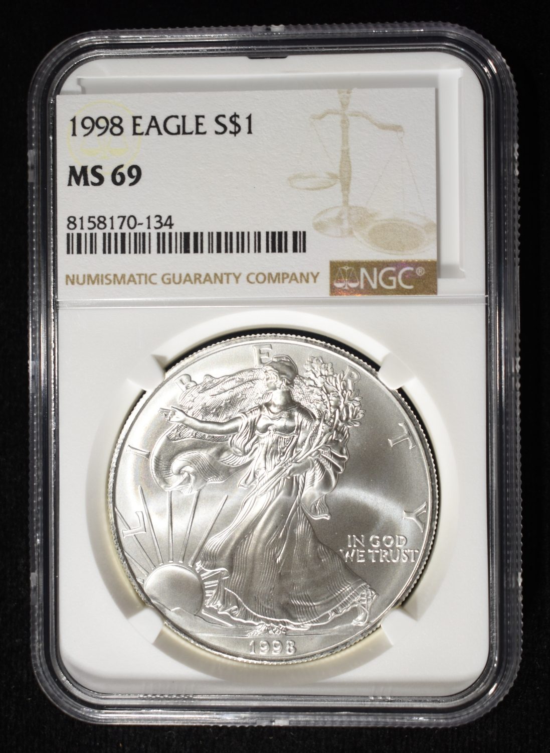 1998 AMERICAN SILVER EAGLE NGC MS69