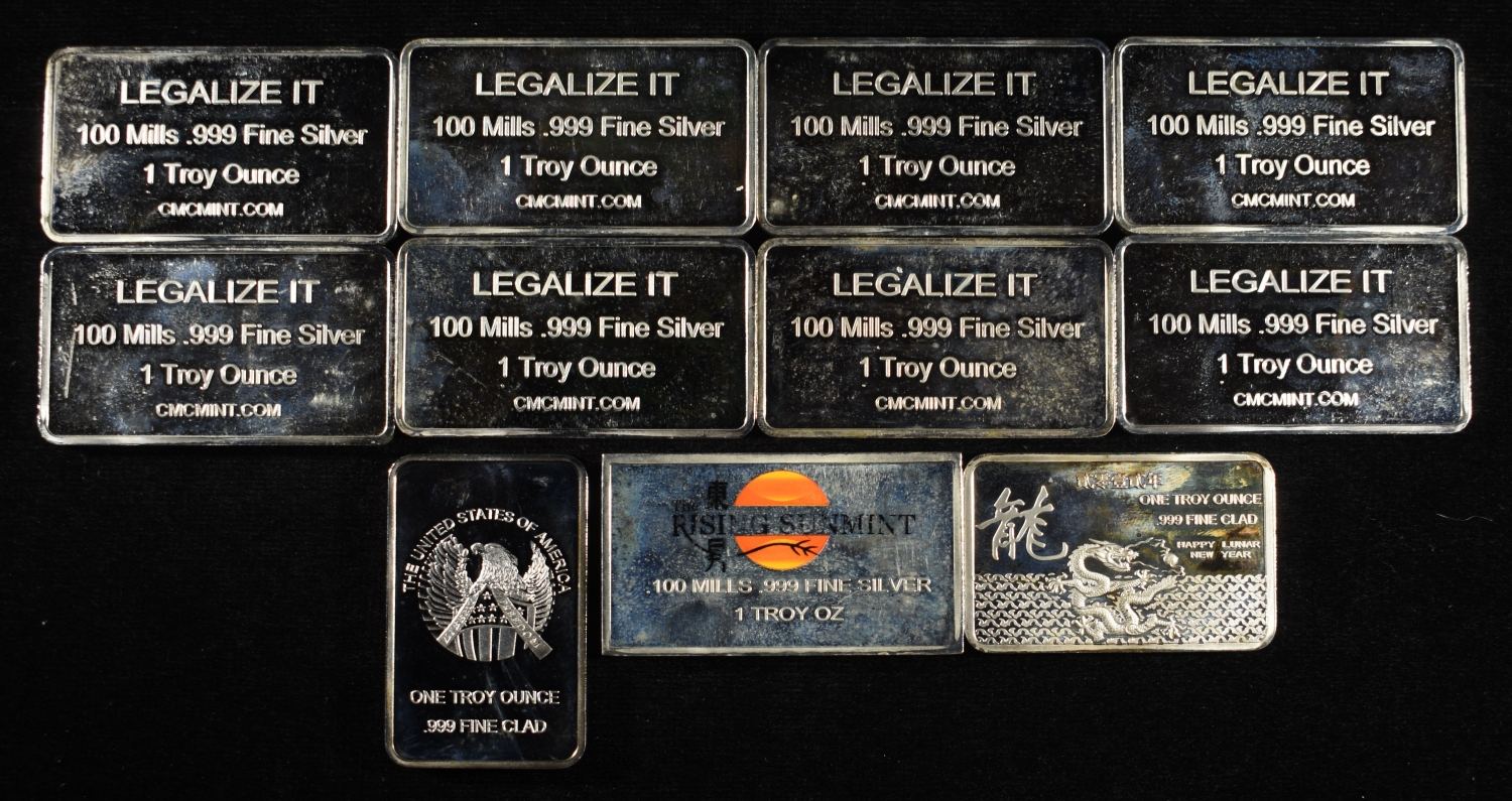 (9)100 MILS (PLATED) SILVER & (2) CLAD BARS