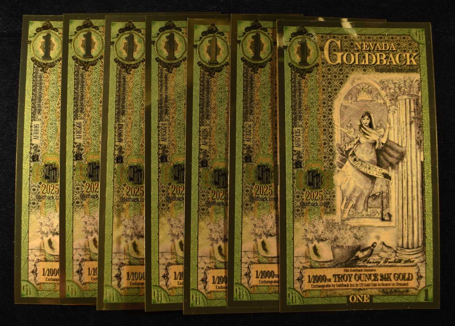 (7) $1 GOLDBACKS 1/100OTH TROY OZ 24K GOLD