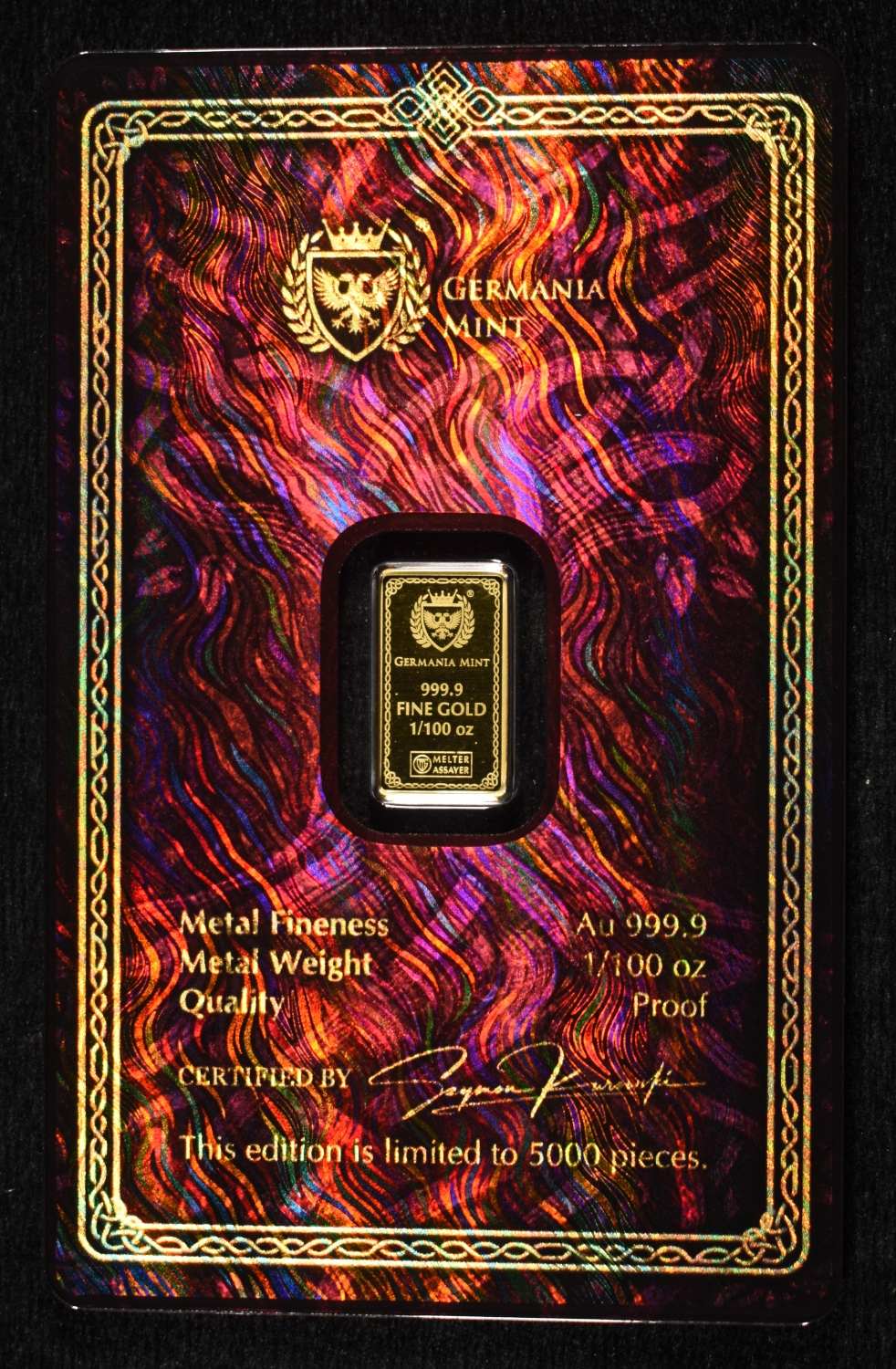 1/100 OZ GOLD FRIGG GERMANIA MINT