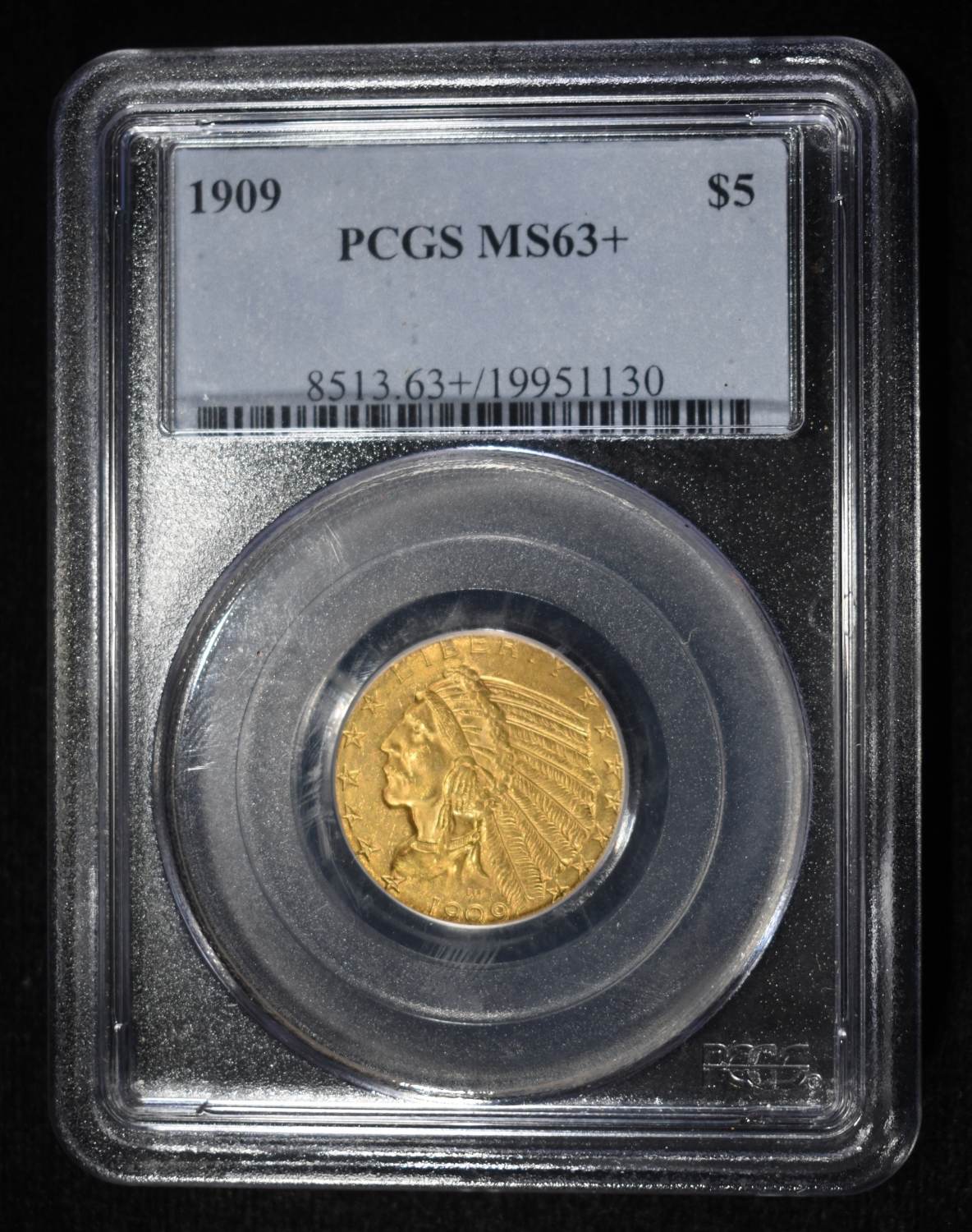 1909 $5 GOLD INDIAN PCGS MS-63+