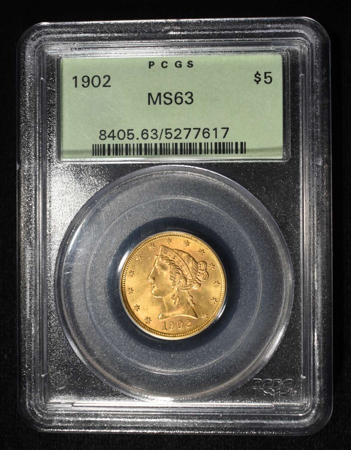 1902 $5 GOLD LIBERTY PCGS MS-63 OGH