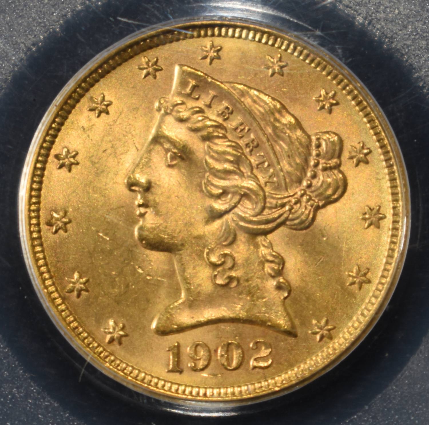 1902 $5 GOLD LIBERTY PCGS MS-63 OGH