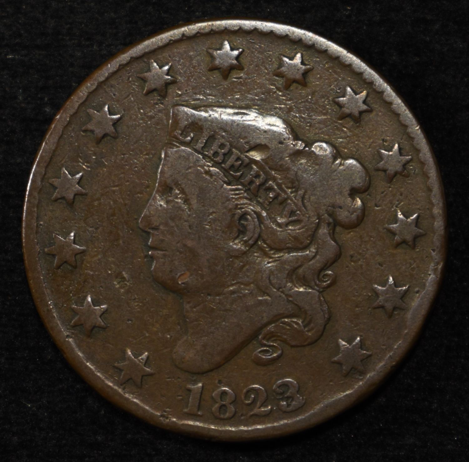 1823/2 LARGE CENT VG