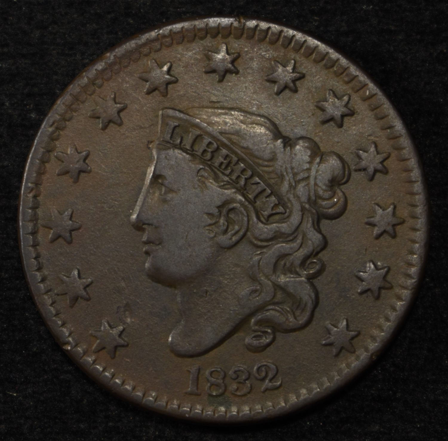 1832 LARGE CENT XF