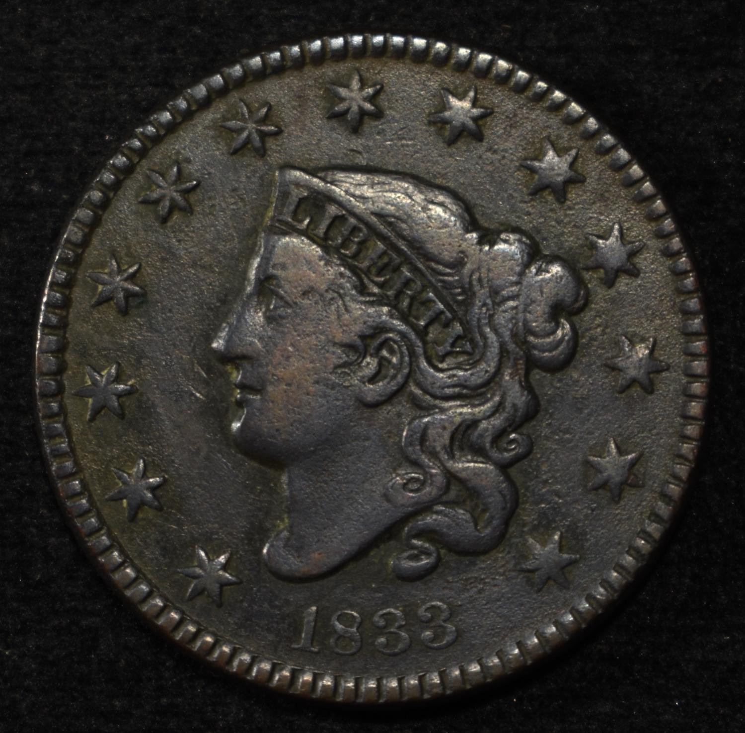 1833 LARGE CENT VF