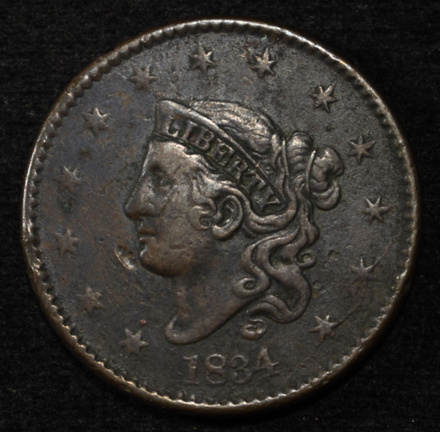 1834 LARGE CENT XF