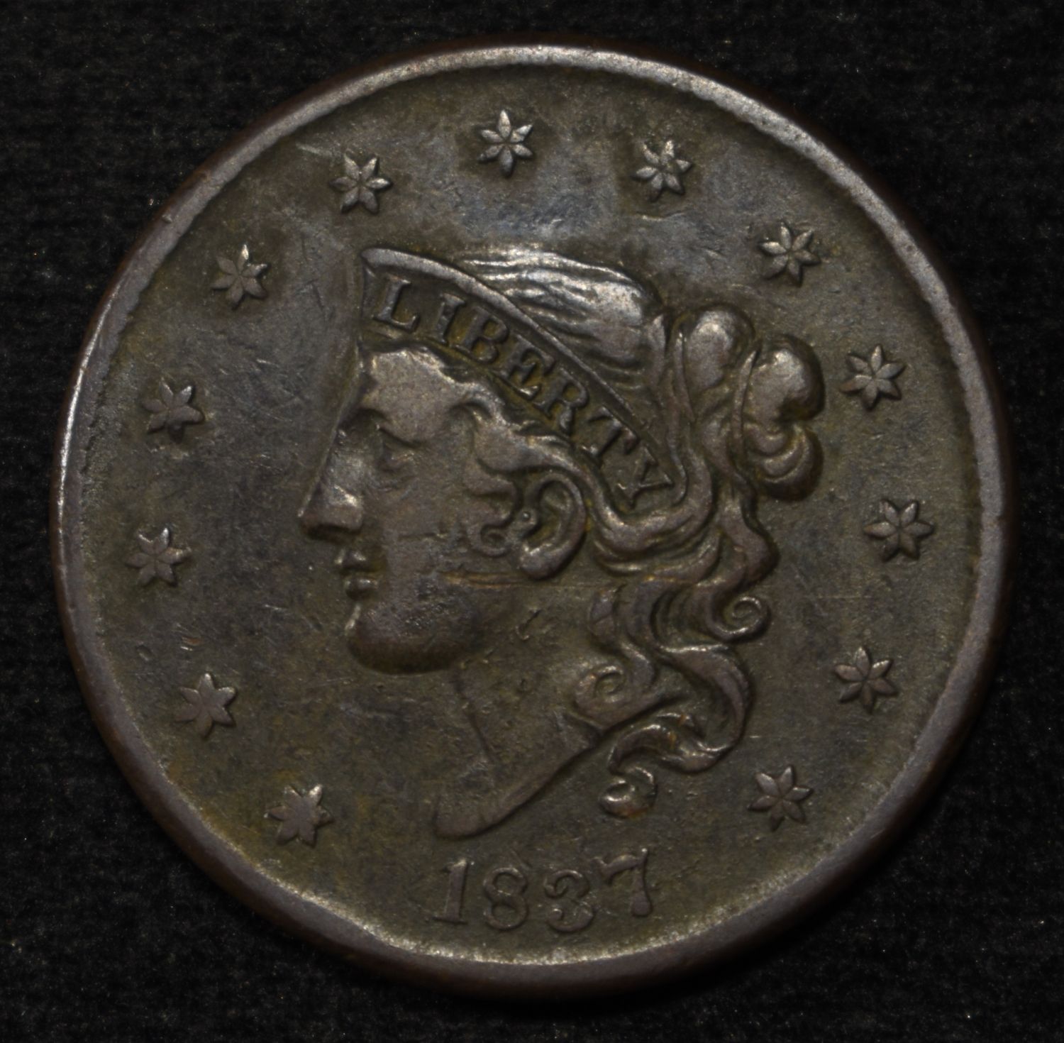 1837 LARGE CENT XF