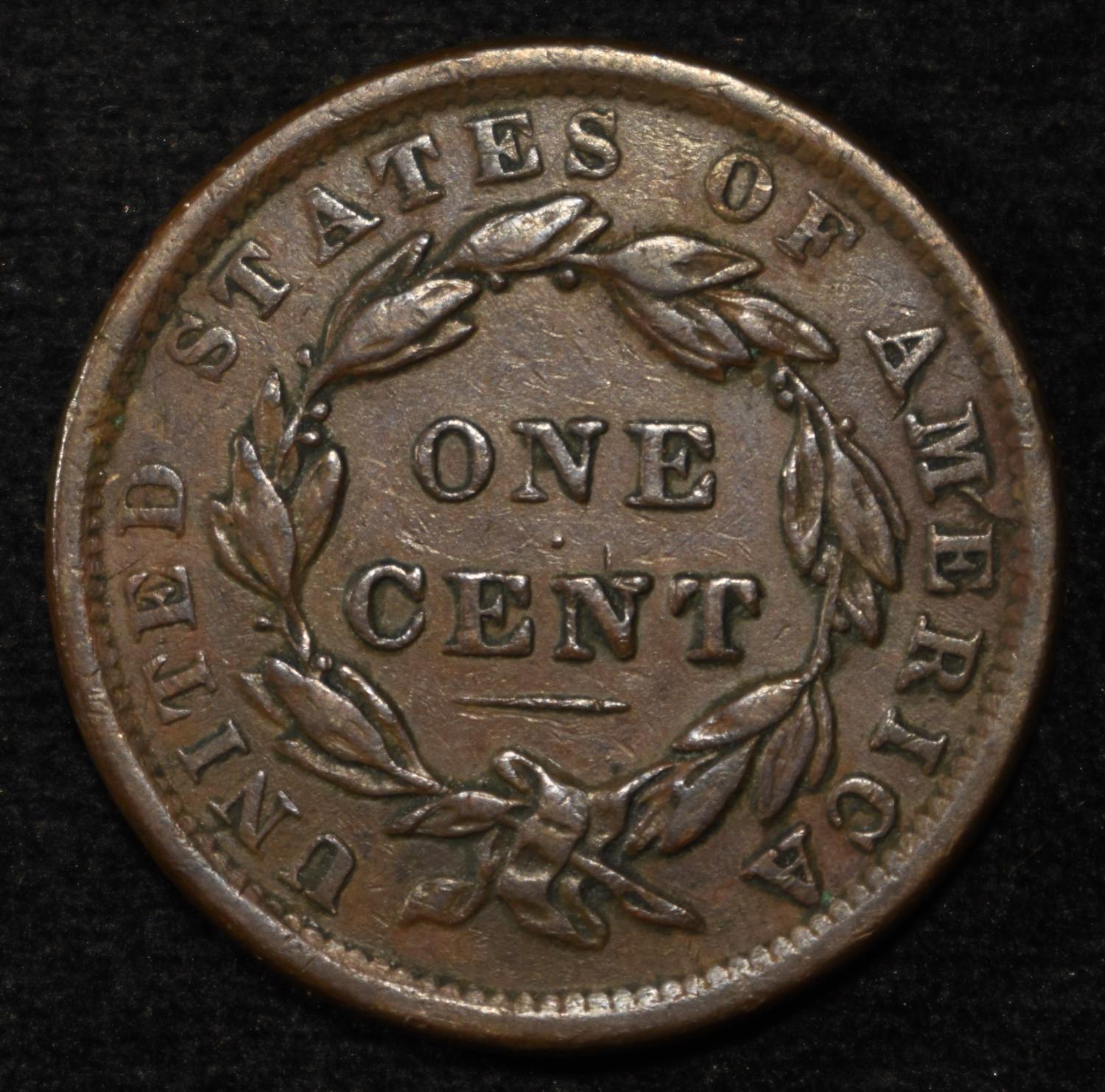1838 LARGE CENT XF SCRATCH