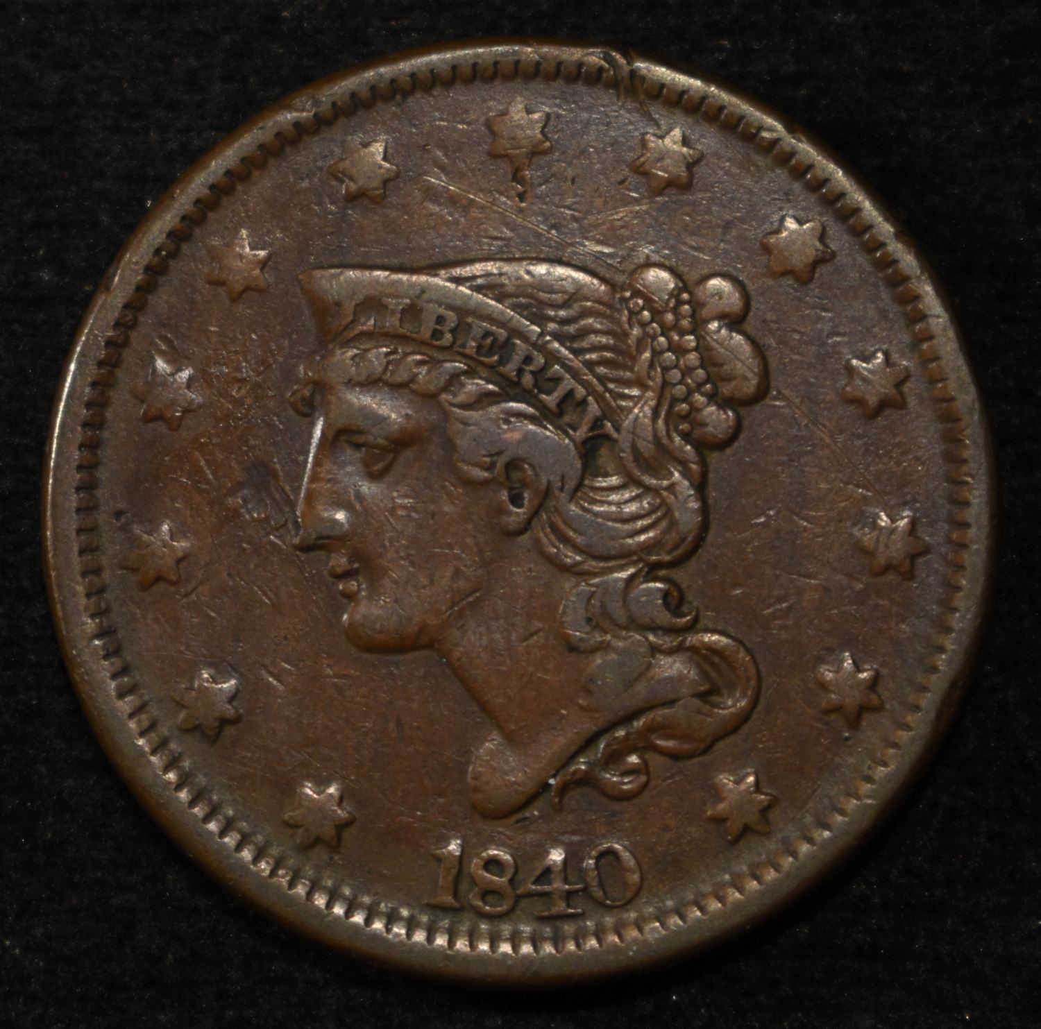 1840 LARGE DATE LARGE CENT AU
