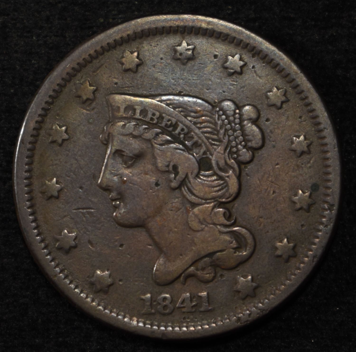 1841 LARGE CENT XF