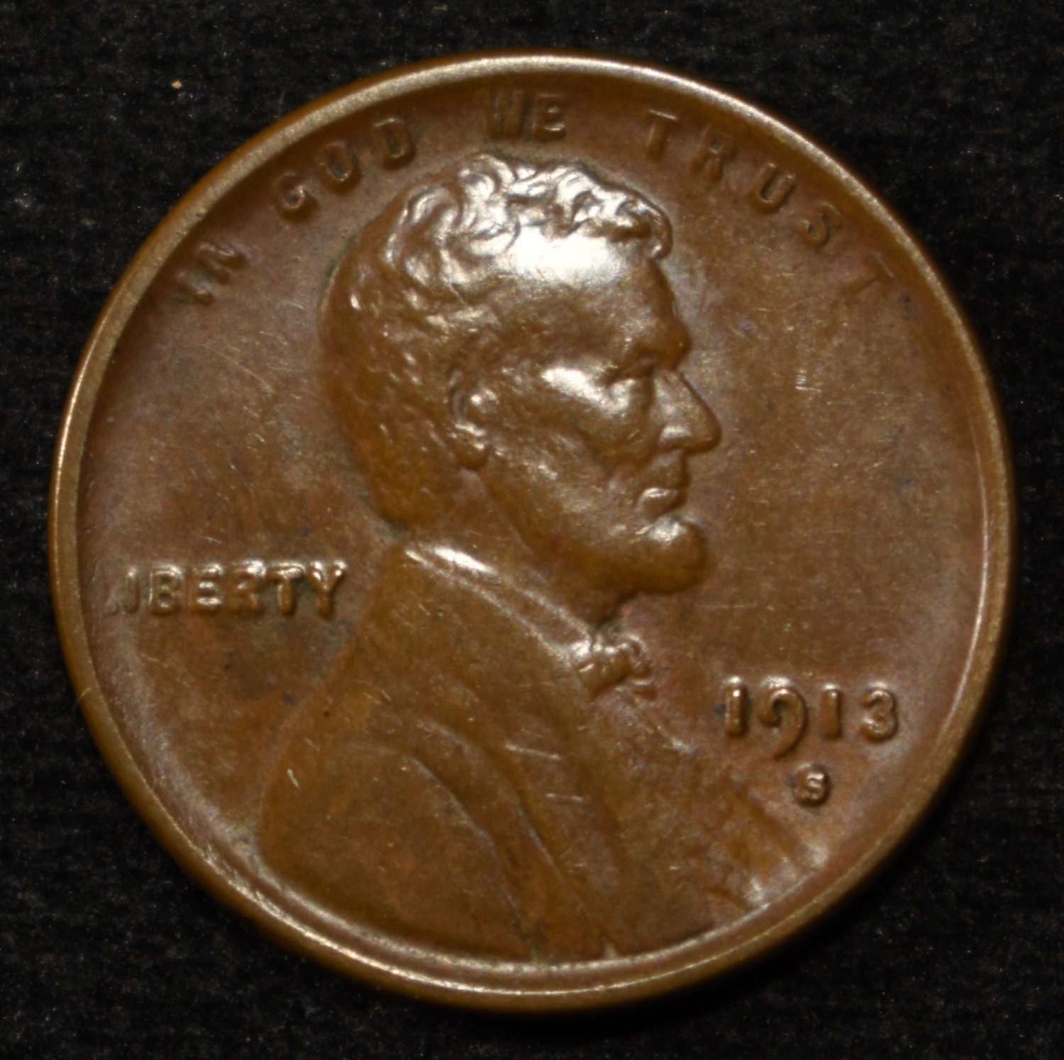 1913-S LINCOLN CENT AU